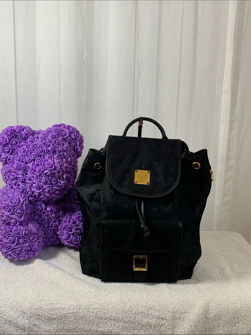 GUC MCM Black Quilted Backpack L 14” x H 15” x D 5”